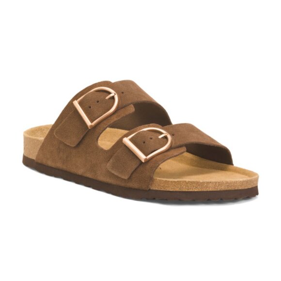 Cushionaire Shoes - CUSHIONAIRE Suede Legacy Oversized Buckle Double Strap Sandals